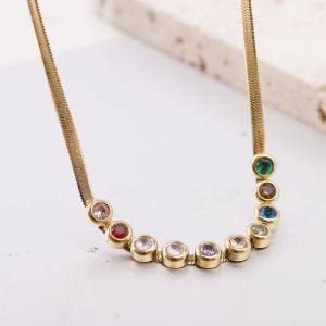 Kemstone Colored Zircon Flat Blade Necklace 5mm Titanium Steel Beaded Chain Jewelry for Daily Wear