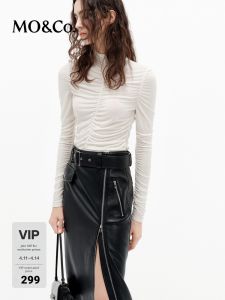 MO&Co. | Tencel Cashmere Half-high Collar Wrinkle-stretch Waist Slimming Shirt