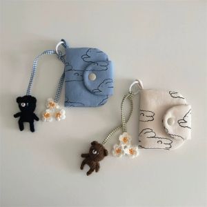 Unique Small Rabbit Floral Canvas Coin Purse Multi-Layer Card Holder Miscellaneous Bag Hanging Charm for Youth Men And Women