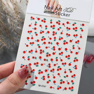 5D Embossed Red Jelly Cherry Nail Art Sticker Sweet Strawberry Fruits Self-Adhesive Nail Decals Bow Strawberry Manicure Sliders