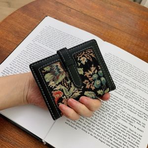 Foldable Canvas Compact Wallet Womens Short Style Multi-Card Slot Thin Model Drawstring Handheld Coin Purse