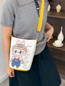 Fashionable Bucket Bag Mini Printed Nylon Lightweight Canvas Single Shoulder Crossbody Phone Bag for Women Youthful Style Detachable Strap