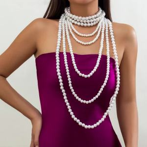 Ingemark | Creative Multilayer Imitation Pearl Long Chain Necklace for Women Elegant Tassel Beads Choker Party Y2K Jewelry Wed Accessories