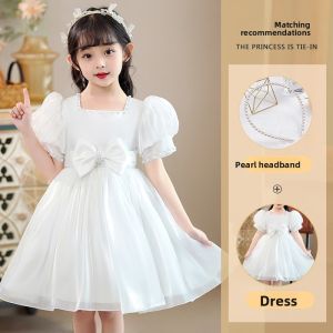 Princess Dress Childrens Summer Outfit Skirt Performance Dress Girls Puffy Dress Wedding Flower Girl Costume Short Sleeve