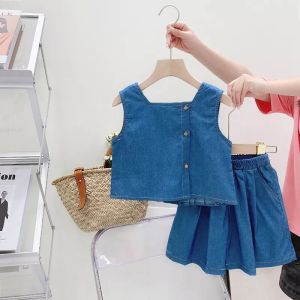 SETELAN ANAK PEREMPUAN IMPORT MURAH KOREAN STYLE CASUAL TOP KURUNG KANCING DAN CELANA KULOT