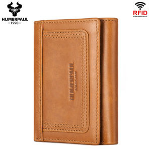 HUMERPAUL Trifold Short Wallet for Mens High Quality Genuine Leather Zipper Coin Pocket Slim RFID Card Holder Money Bags