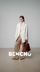 Womens Lapel Double-Sided Cashmere Coat High-End Fabrics Classic Fashion Mid-Length Lace-Up Jacket Woolen Overcoat For Ladies