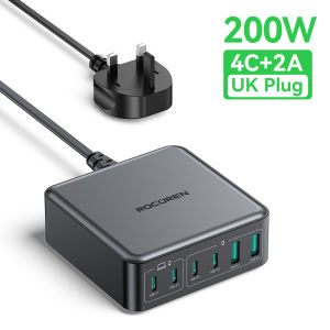 Rocoren | Sạc Nhanh Đa Năng Rocoren 200W GaN 6 Trong 1 USBC Dành Cho iPhone 17/16 Pro Max Xiaomi 14 Bộ Sạc Để Bàn USB Type C Tích Hợp PD