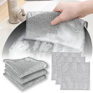 Magic Dishcloth Silver Wire Cleaning Kitchen dish cloth and towels Thickened Microfiber Wash Towel Built-in Sponge Steel Wire Ball Rag