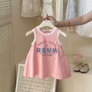 Pure Cotton Summer Thin Printed Dress for Girls round Neck Sleeveless Vest Skirt Breathable Comfortable Casual Style Childrens Clothing