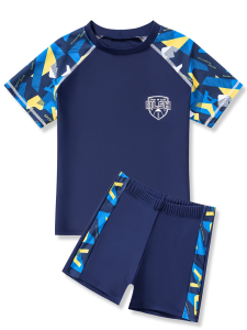 [Fast Shipping] Kids Swimwear Suit for Boy 7-13 Yrs Camouflage Color Short Sleeved Shorts Swimsuit Set for Kids