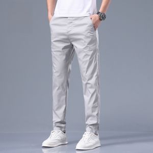 ROMON | Romon Ice Silk Mens Casual Pants Summer Thin Loose Straight Business Suit Pants Elastic Quick Dry Long Pants Fashionable Urban Style