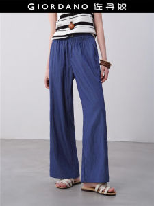 Designer Giordano Womens Summer Thin Denim Pleated High Waist Wide Leg Pants Korean Style Commute Casual Pants