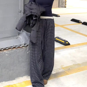 High Waist Plaid Straight Leg Pants Womens Casual Style Autumn Winter New Korean System Meat Covering Lazy Feelings Trousers