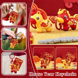 Cute Pony Horse Keychain 2026 Chinese Zodiac PVC Lucky Charm Bag Hanging Pendant New Year Gift for Her Him Cultural Style