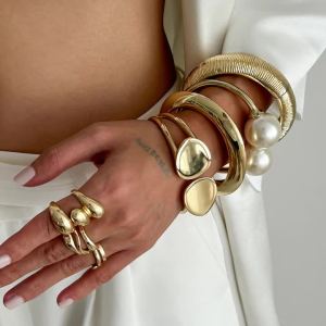 Ingemark | Ingemark 8 Styles Vintage Creative Gold Color Geometric Bangles Women Men Large Imitation Pearl Wide Cuff Bangles Jewelry Gift