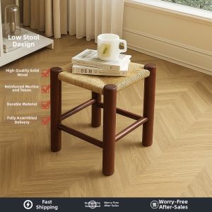ZHUOHE | Retro Luxury Wooden Rattan Stool