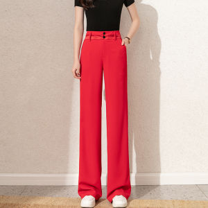 Tiiwgjiy | High Waist Wide Leg Pants Womens Ice Silk Casual Trousers Spring Autumn New Style Colorful Elastic Waist Straight Leg Pants