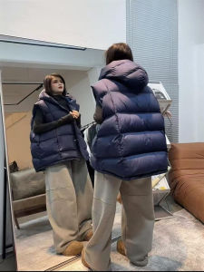 Womens down Cotton Vest 2025 Autumn Winter New Style Popular Trendy Hooded Jacket Polyester Fiber Thickened Warm Zipper