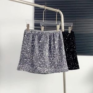 Womens Autumn/Winter Sequin A-line Short Skirt New Shiny Half Skirt Pear Shape Autumn/Winter Black High Waist Slim Wrap Hip Skirt