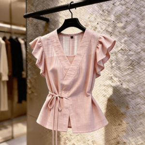 LIANPAI | Design Korean Flyaway Sleeve V-Neck Waist Tie Slimming Versatile Fashion Shirt