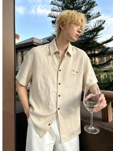 OUMULONG | Embroidered Mature Short Sleeve Mens Shirt Comfortable Breathable Summer Wear