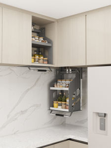 Kitchen Cabinet Pull out Spice Basket Stainless Steel Rising Rack Vertical Drop down Shelf Storage Organizer for Kitchen Cupboard