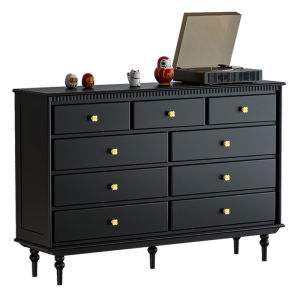 French Style Solid Wood Nine-Bay Cabinet Black Living Room Bedroom Storage Organizer Narrow Space Saving Wall-Mounted Closet