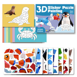 New 3D Puzzle Stickers Number Matching Puzzle Sticker Creative DIY Puzzle Sticker Painting Set (8 Patterns) Child Focus Training
