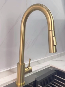 Baokemo Golden Stainless Steel Kitchen Faucet Flexible Pull Out Two Modes Nozzle Hot Cold Water Mixer Tap Single Handle