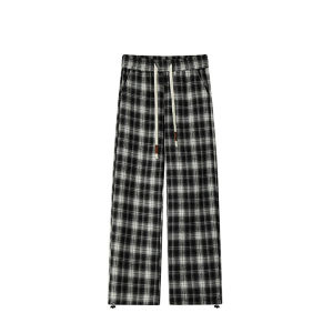 กางเกงขายาวทรงตรงลายสก็อตสำหรับผู้ชาย กางเกงขายาวลำลองบางๆ สไตล์หลวมๆ สไตล์อเมริกัน ทรงหลวมๆ กางเกงขายาวทรงหลวมๆ