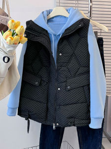 Korean Style Stand Collar down Cotton Vest Womens Shoulder Pad Warm Slimming Top for Autumn Winter Fashion Casual Wear