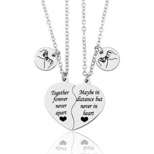 2 Pcs Pinky Promise Heart Pendant Couple Necklace Stainless Steel Necklaces For Best Friends BFF Jewelry Gifts