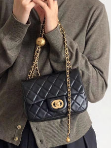 Fashionable Summer Leather Shoulder Bag Womens Handbag Diamond Pattern Chain Design Gold Ball Square Fat Crossbody Bag