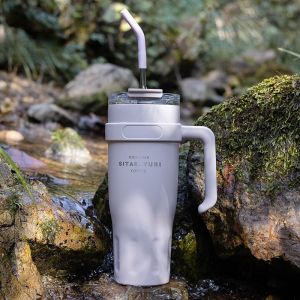 SITARAYURI Stainless Steel Ice Tumbler 1.1L Insulated Cup with Handle Outdoor Travel Car Thermos Cup Keep Cold Straw Water Cups