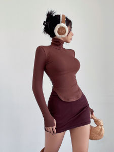 Liviahome Six-Color Brushed Heat Storage Turtleneck Bottoming Shirt T-shirt Silm Chest Big Waist Thin Long Sleeve Underwear Top Autumn