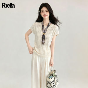 puella | Feminine Korean Style Hollow Out Flutter Sleeve with Silk Scarf Top
