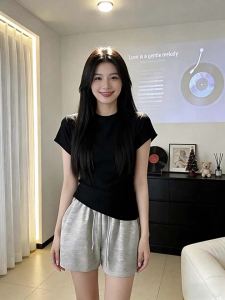 Pure Color Simple Loose Tummy Control Slimming Square Neck T-Shirt