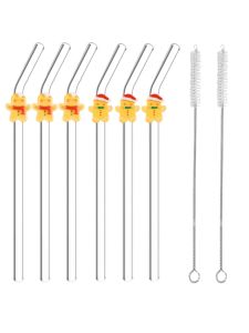 1/6PCS Christmas Gift Box Glass Straws.Gingerbread man designs. Curved reusable for cocktails & boba. Perfect holiday gift