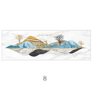 New Chinese Style Long Banner Painting Gold Mountain Water Landscape Living Room Hotel Bedroom Decorative Artwork Canvas Core