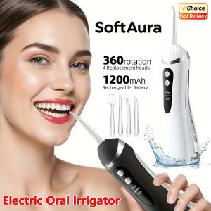 SoftAura Electric Water Flosser Oral Irrigator Rechargeable Teeth Cleaner 3 Modes Portable Dental Cleaning for Home Travel Use
