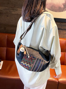 กระเป๋าผ้าใบยีนส์ขนาดใหญ่สำหรับผู้หญิง กระเป๋าคาดข้างแบบลำลอง กระเป๋าสะพายข้างสไตล์ย้อนยุค กระเป๋าสะพายข้างแบบมีซิป