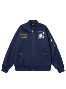 Retro American Tea Flower Letter Embroidery Pilot Jacket Loose Baseball Outfit Coat for Men And Women Spring Autumn Fashionable