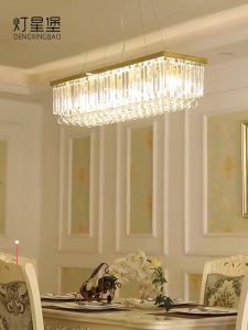 Crystal Chandelier Rectangle Ceiling Light Adjustable Pendan Light Stainless Steel Hanging Lights Fixtures For Dining Room Living Room Island
