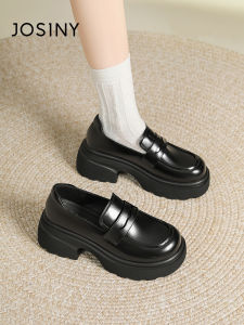 Josiny | Thick Sole Loafers Easy On/Off New Spring Autumn English Style JK Black