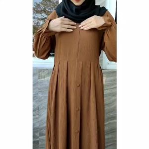 KV.GROSIR Gamis Remaja Dress AUREL Crinkle Airflow Polos Basic Kancing | Dress Wanita Polos