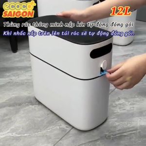 Thùng rác thông minh 12L nắp kín tự động đóng gói E2244 ECOCO