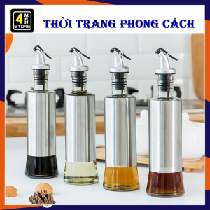 Chai Thủy Tinh Bọc INOX Đựng Dầu Ăn Kèm Vòi Rót Tiện Lợi - Bình Đựng Dầu Ăn Nước Mắm Nắp Bật Có Vòi Vòi Nghiêng Chống Tràn Dung Tích 200ML/300ML