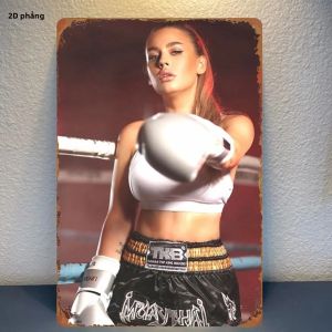Iron Boxer Girl Vintage Gym Wall Art Metal Sign 8x12in Phong Cách Hiện Đại Trang Trí Nhà Hình Chữ Nhật Tin Sign Của CIFBUY