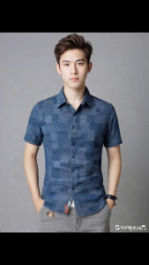 Áo sơ mi  áo sơ mi nam tay ngắn Sơ mi bò vân chéo hiện đại phong cách - H112